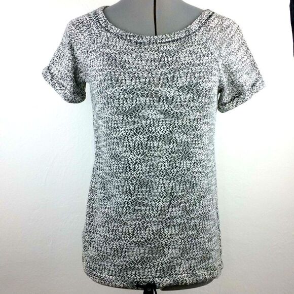 Lou & Grey Mottled Gray Short sleeve Drawstring Waist Knit Top - Picture 1 of 7